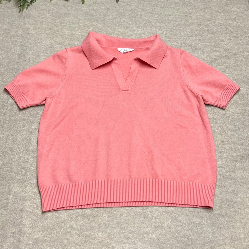 THML Pink Short-Sleeve Collared Sweater